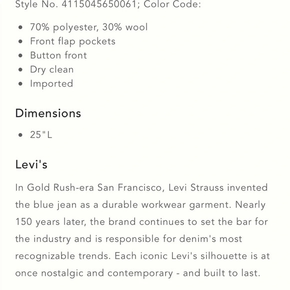 NWT Levis Cropped Wool Blend Trucker Jacket Chocolate Brown and Cream Size Large - Picture 5 of 15